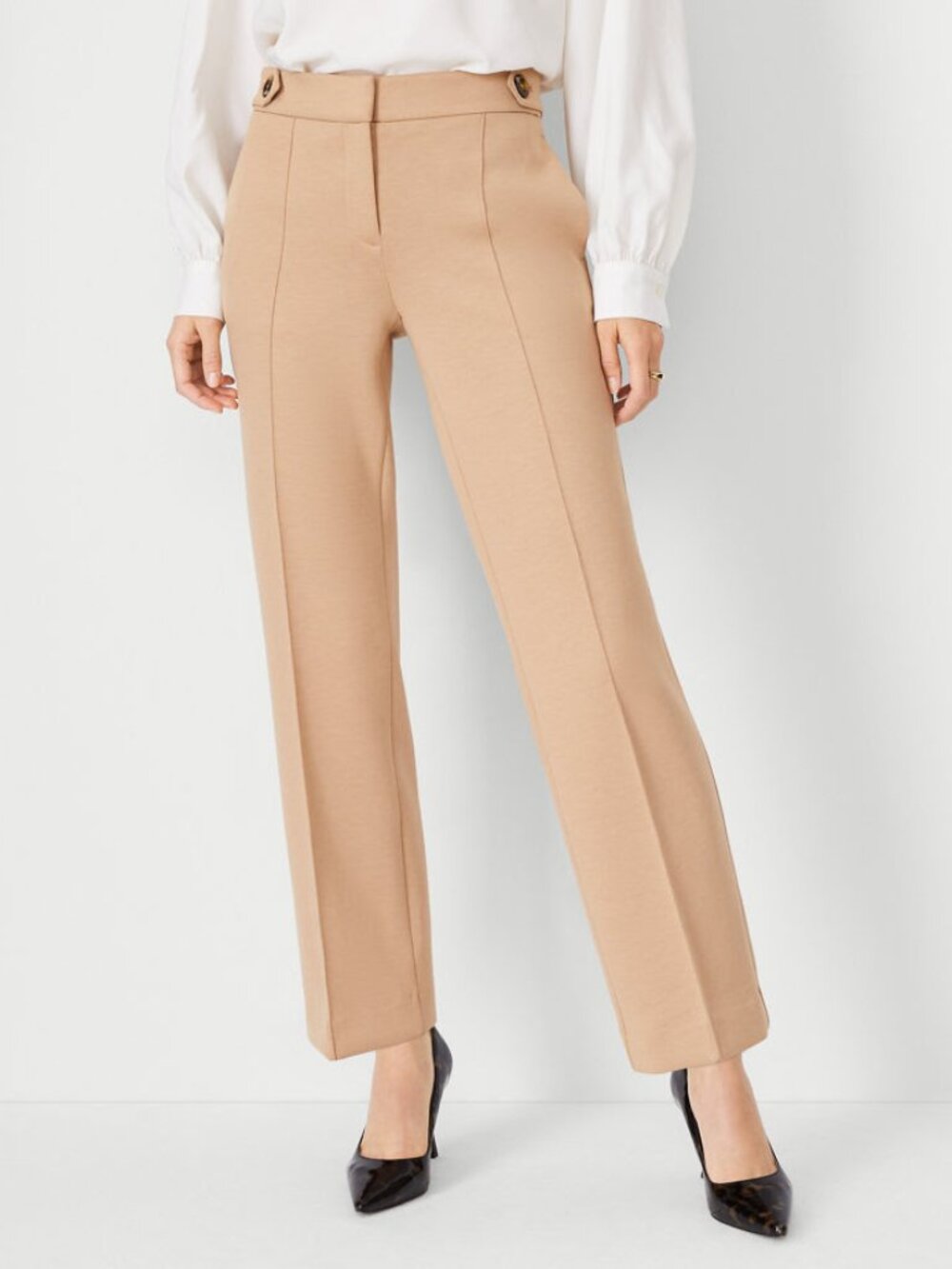 Ann Taylor Tab Waist Straight Ankle Pants | Cafe au Lait | Size 12 Classic